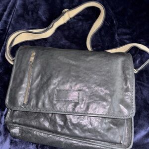 Stylish Black Leather Messenger Bag